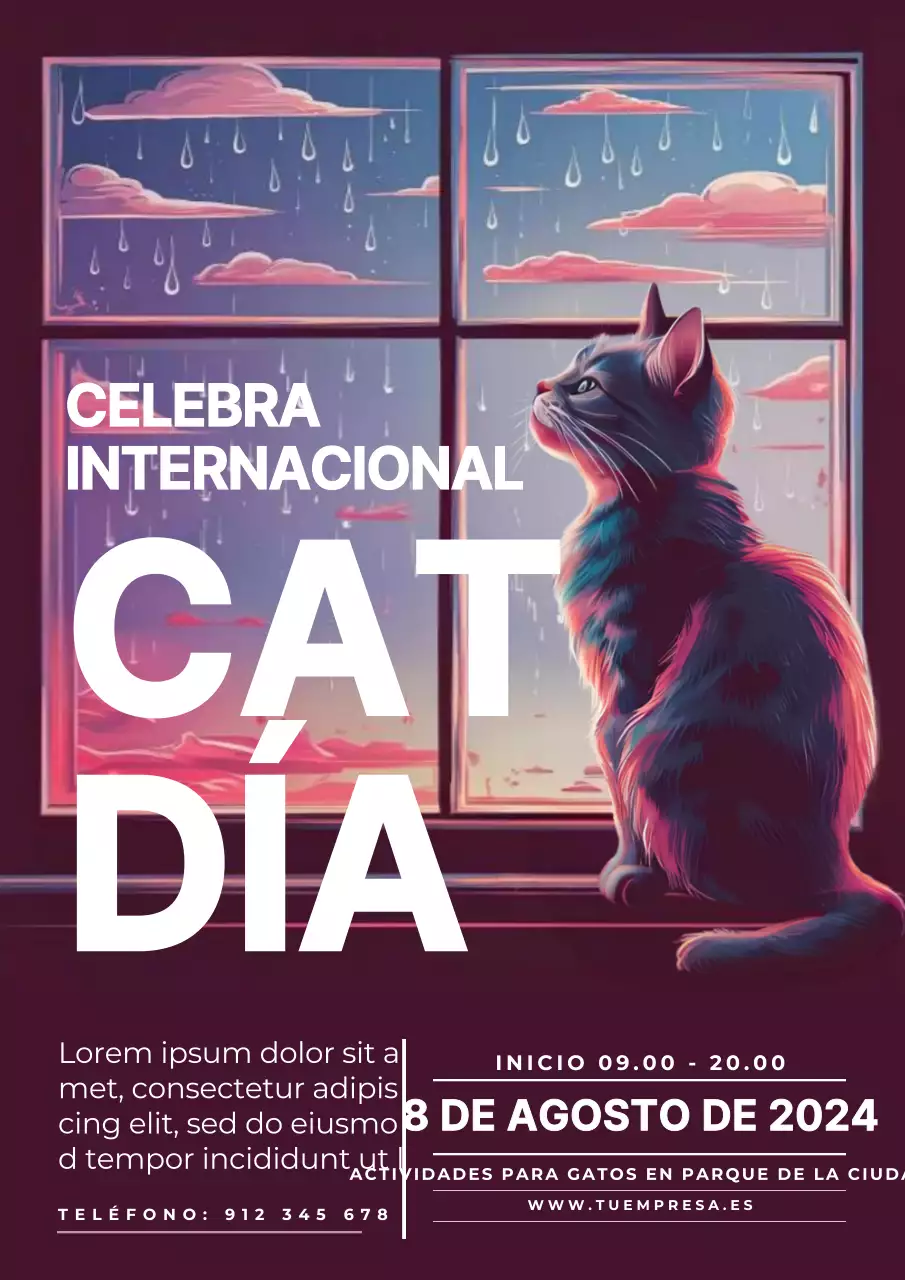 Invitación moderna para el día del gato en morado y blanco
