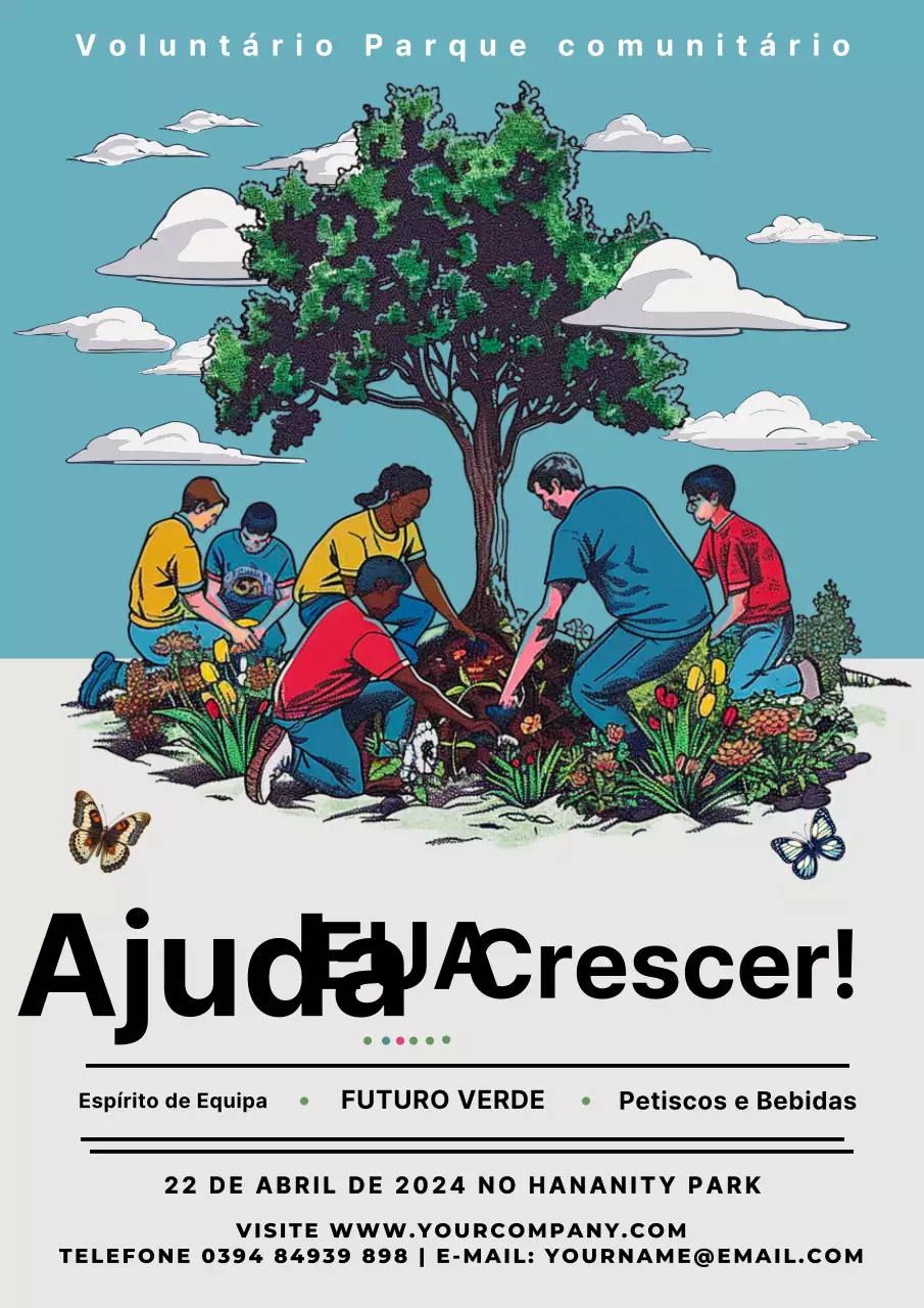 Promoção de um parque comunitário vintage azul e cinzento para voluntários