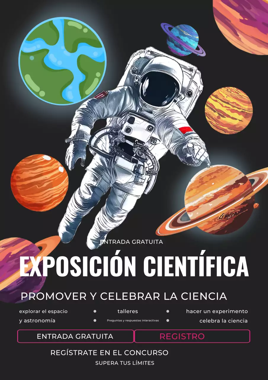Póster negro expo ciencia estilo moderno