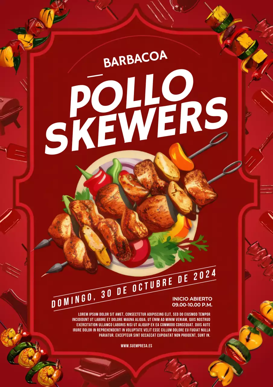 rojo y blanco moderno pollo a la barbacoa Promoción