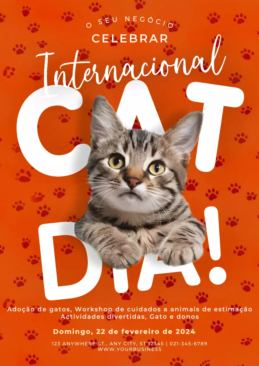 Convite moderno vermelho e branco para o dia do gato