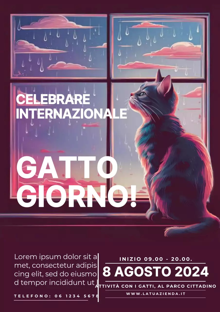 Invito per la giornata del gatto moderno in bianco e viola
