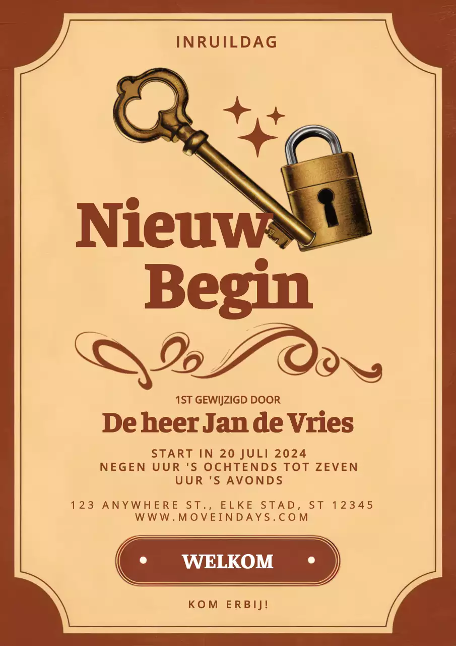 beige en bruin vintage uitnodiging voor verhuisdag