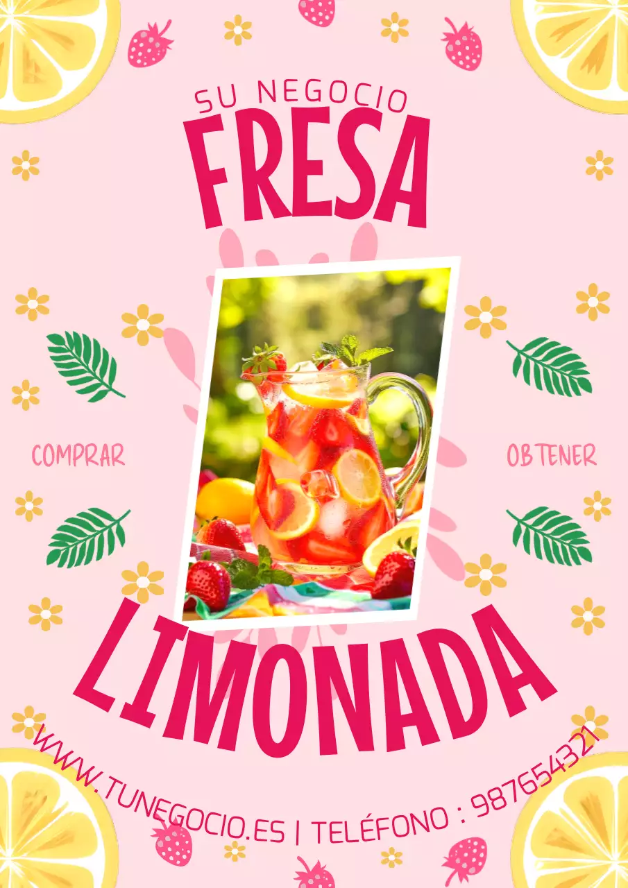 rosa y amarillo moderna limonada de fresa promoción