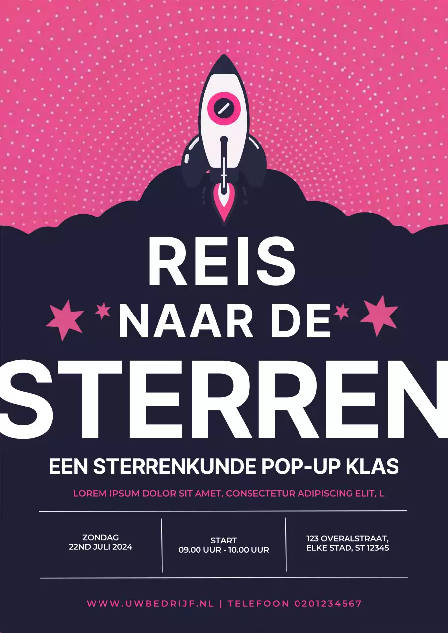 Promotie voor moderne astronomielessen in zwart en roze