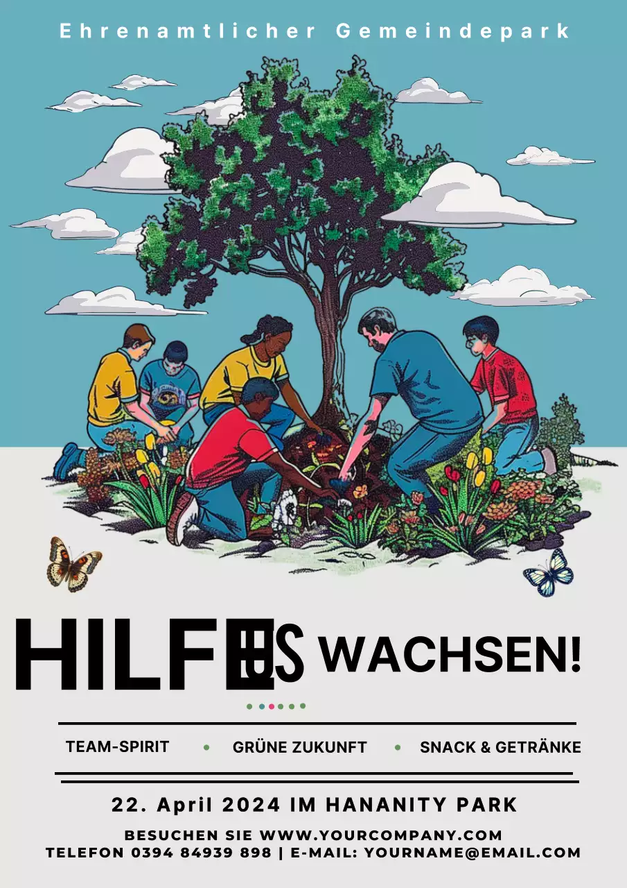 Blaue und graue Vintage-Werbung für den Gemeindepark