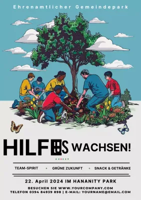 Blaue und graue Vintage-Werbung für den Gemeindepark