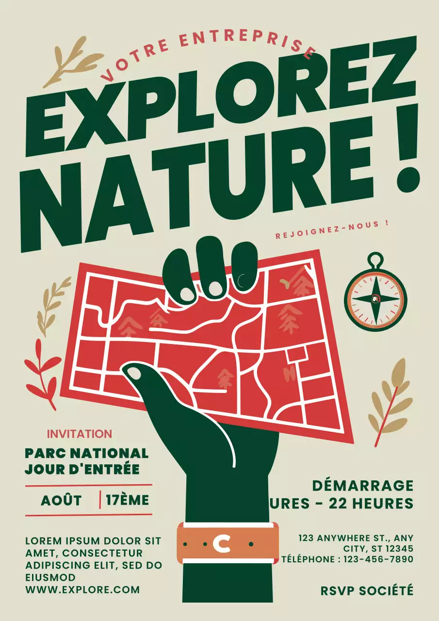 Promotion de l'exploration du parc national en beige et vert