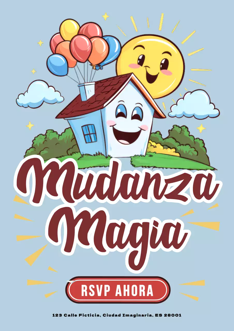 invitación azul y amarilla para el día de la mudanza