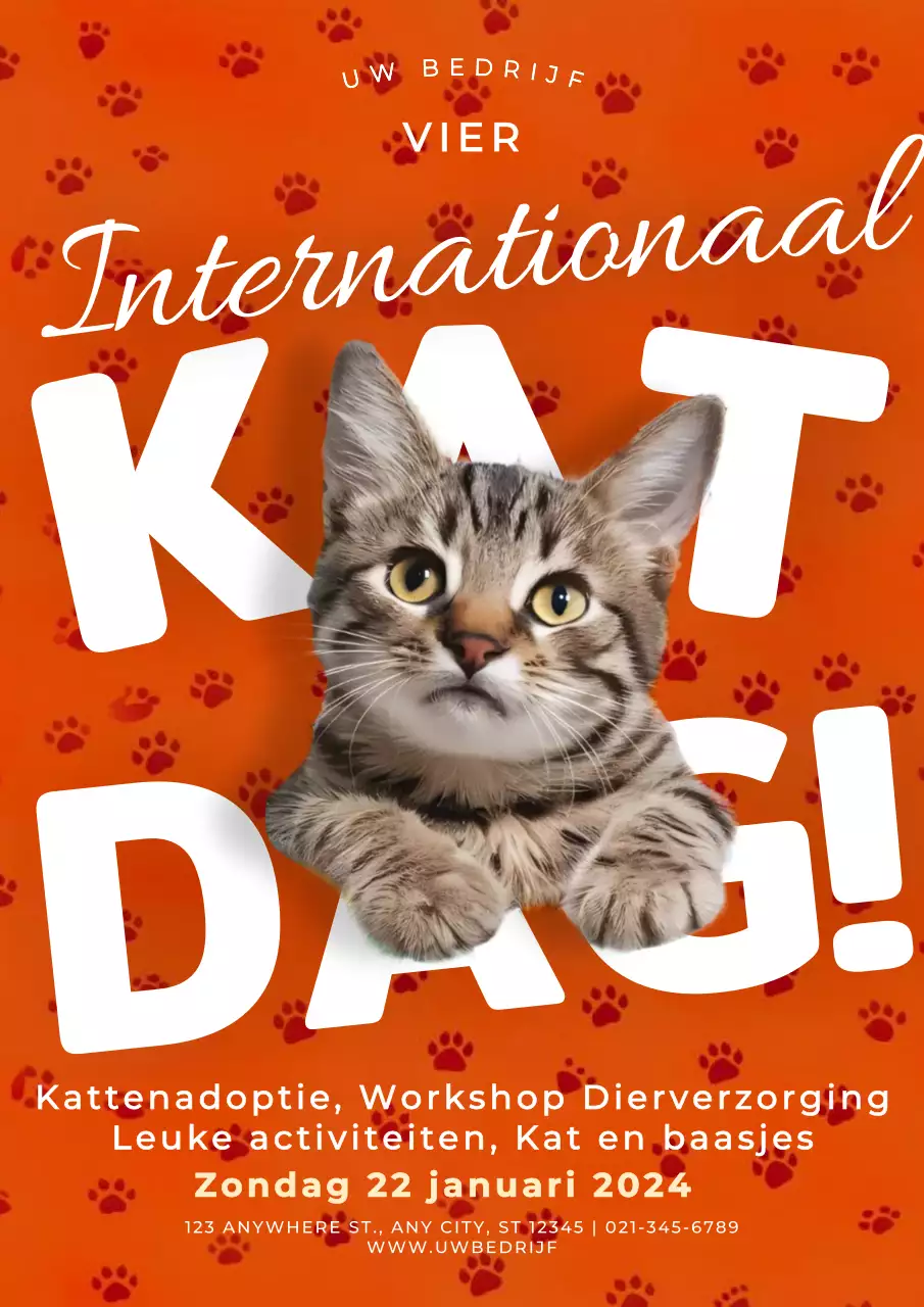Rood en wit moderne kat dag uitnodiging