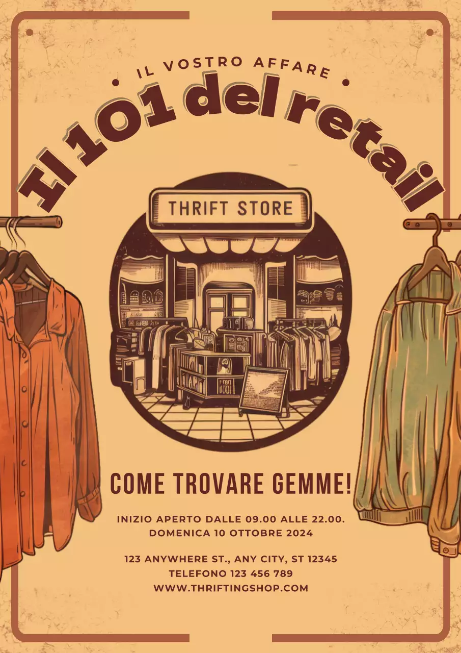 promozione del negozio dell'usato retrò beige e marrone