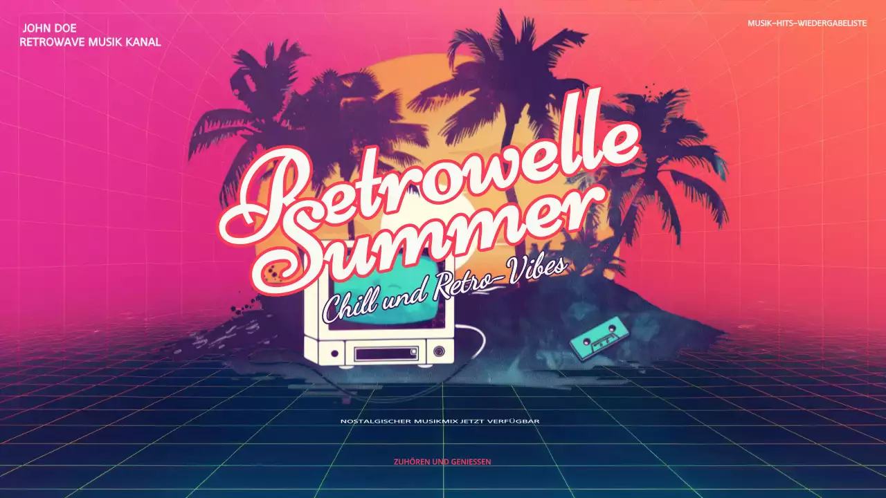 Rosa und rote Retro-Musik Youtube-Kanal Werbung