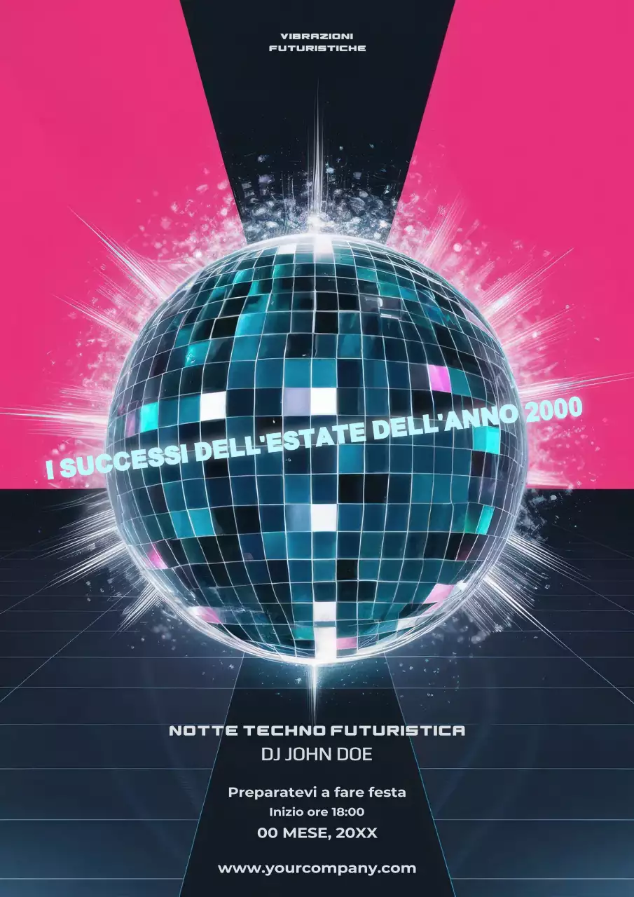 Poster musicale futuristico dell'anno 2000 in grassetto rosa e navy