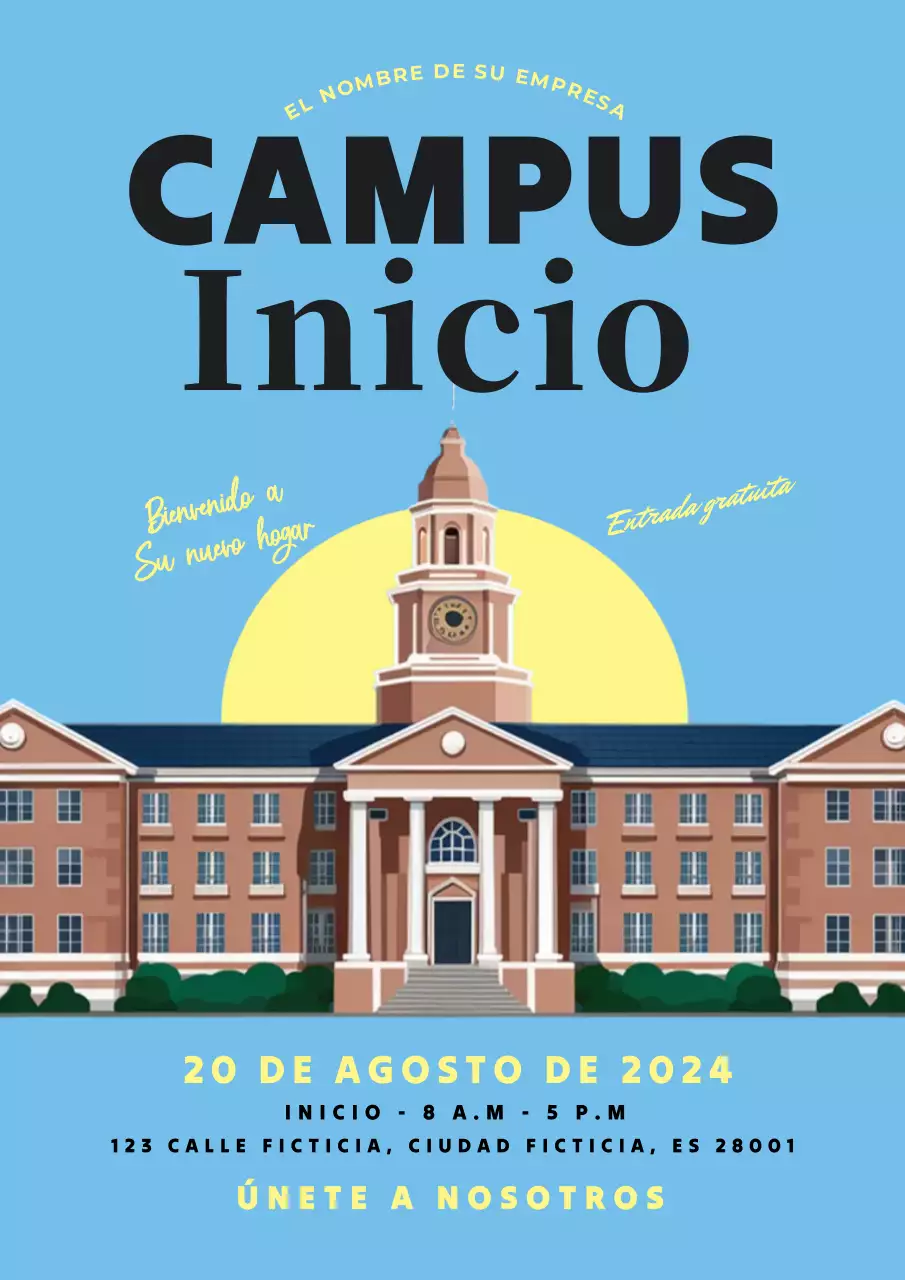 invitación Campus vintage azul y amarillo