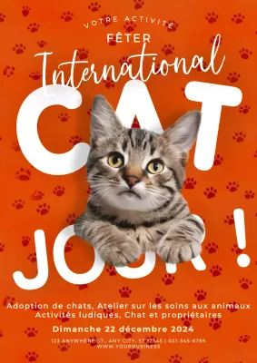 Invitation moderne rouge et blanche pour la journée du chat