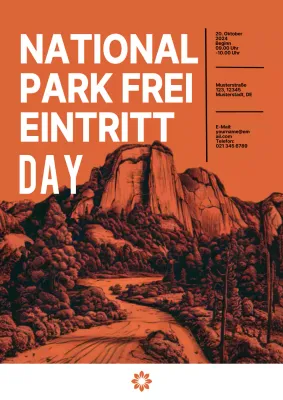 schwarz-orangefarbene Eintrittswerbung in den Nationalpark