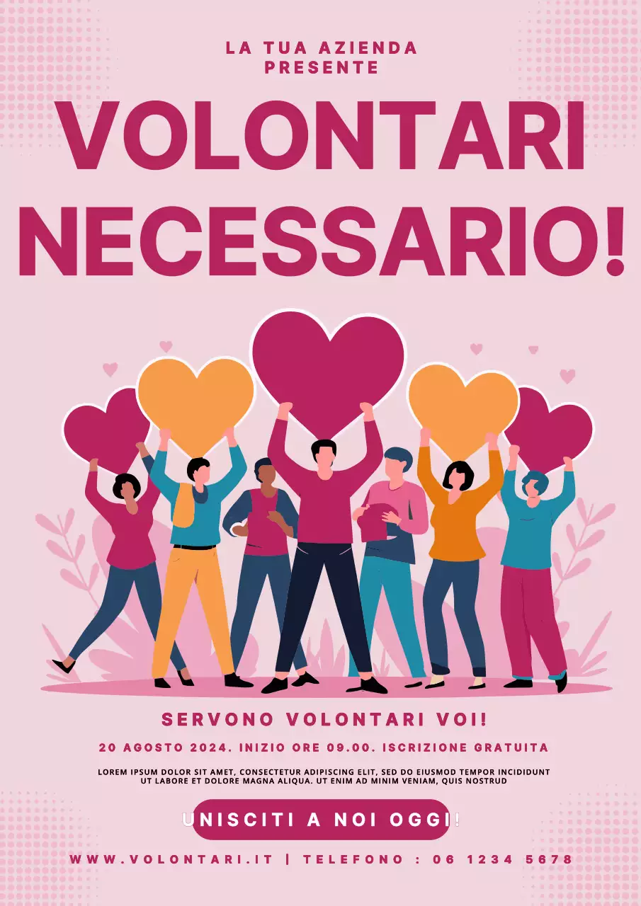 promozione di reclutamento dei volontari in rosa e rosa acceso