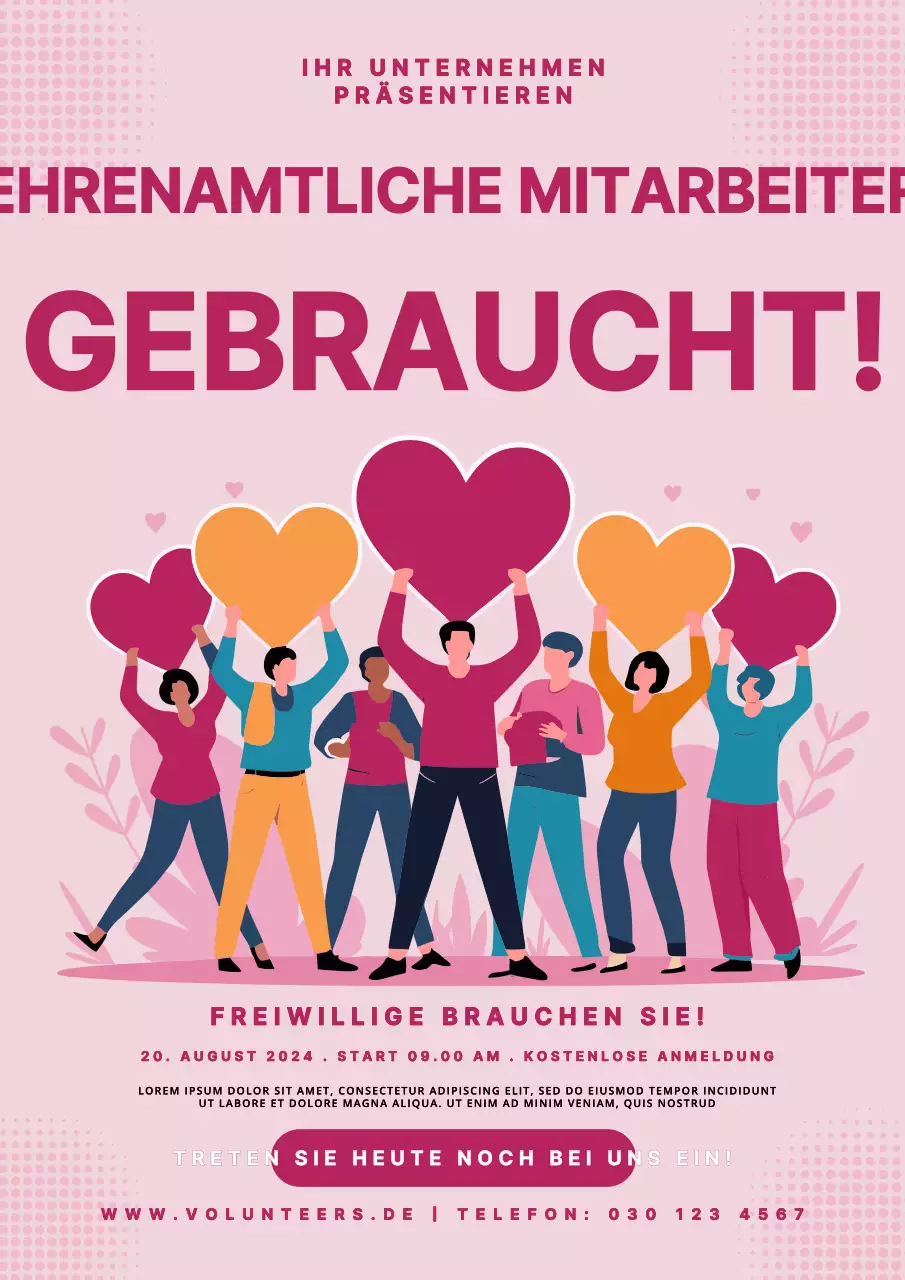 rosa und pinke moderne Anwerbungsaktion für Freiwillige