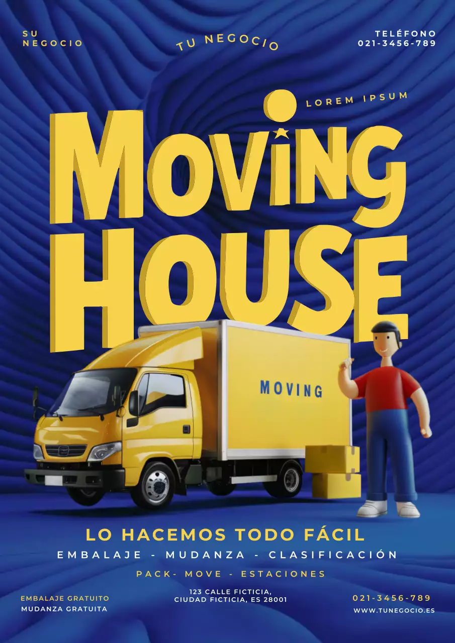 promoción de mudanza moderna azul y amarilla