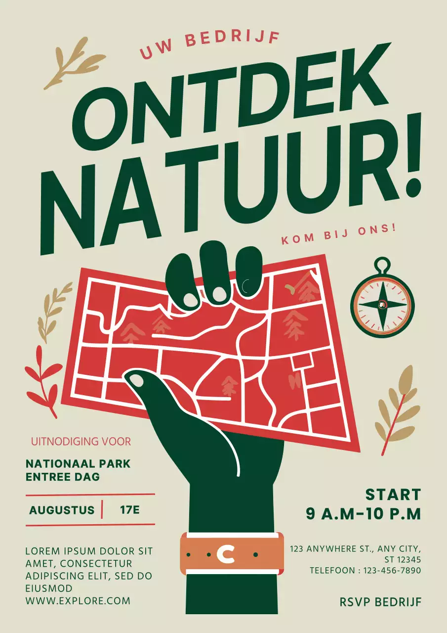 Beige en groen modern verken nationaal park promotie