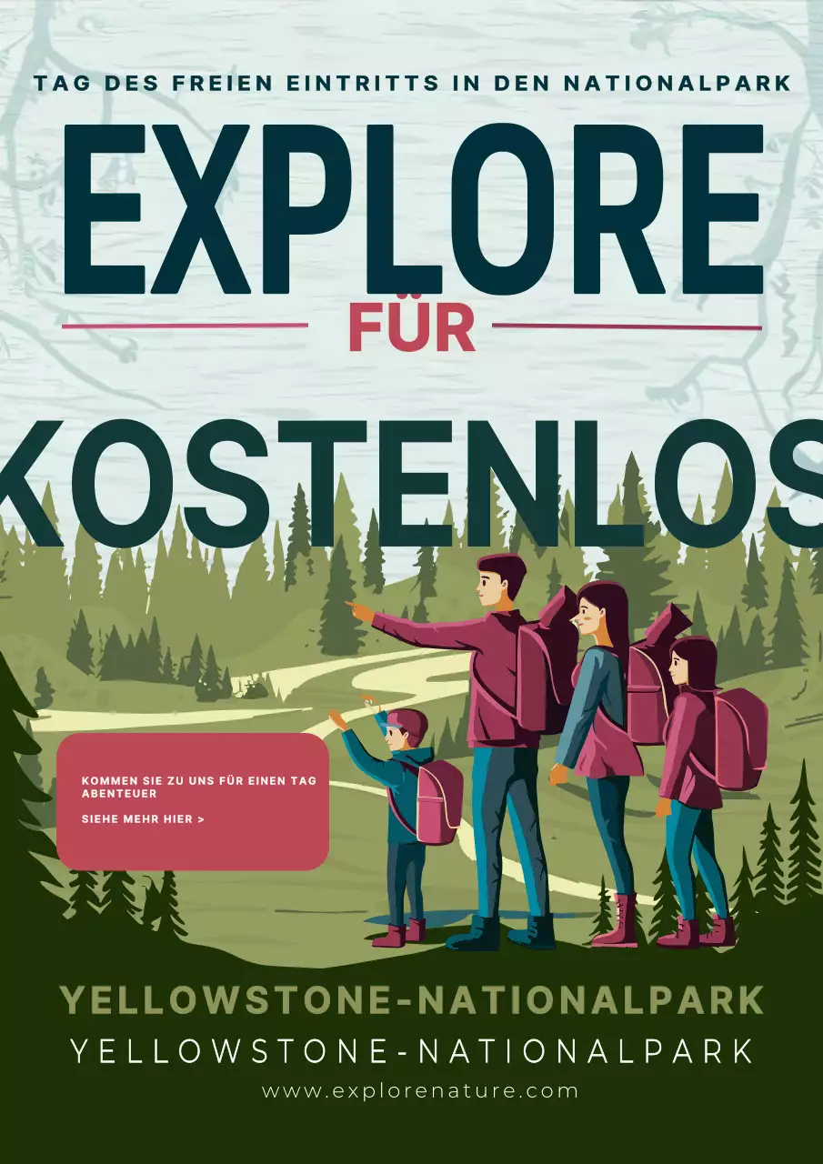 grün-braune Vintage-Werbung für den Eintritt in den Nationalpark