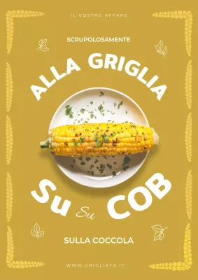 Promozione del mais grigliato vintage giallo e bianco
