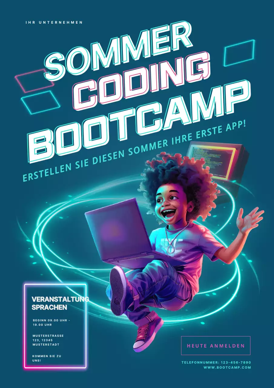 marineblau und blau modernen Sommer Coding Bootcamp Einladung