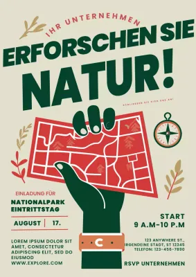 Beige und grün modern erkunden Nationalpark Werbung