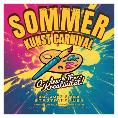 Gelb und Blau Pop Sommer Kunst Karneval Einladung