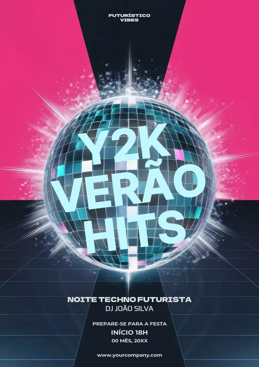 Cartaz de música futurista Y2K cor-de-rosa e azul-marinho