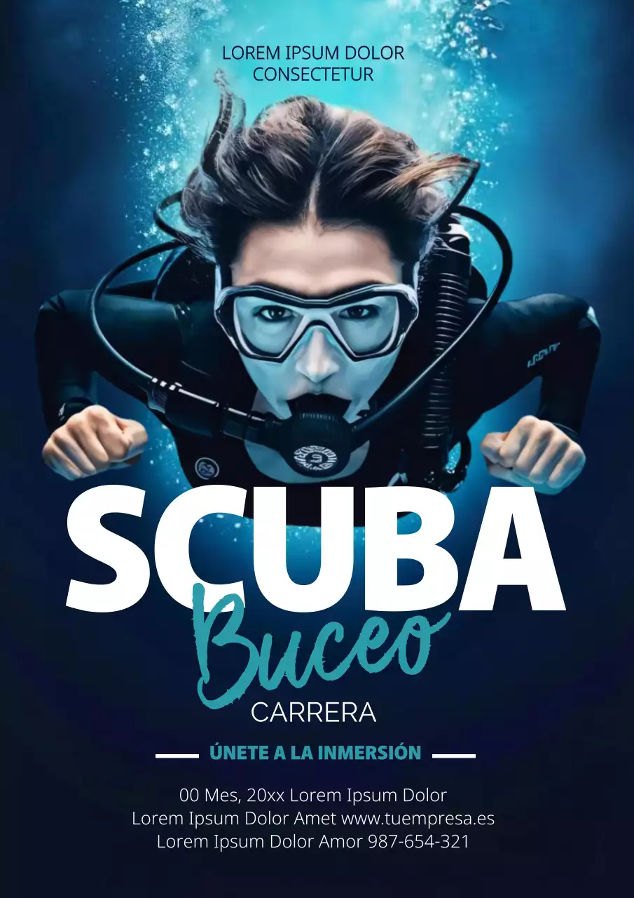 Anuncio de buceo sencillo en añil y azul