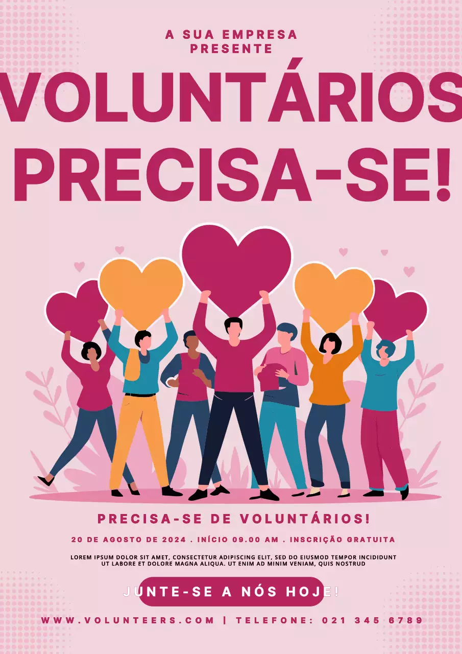 promoção moderna de recrutamento de voluntários cor-de-rosa e rosa choque