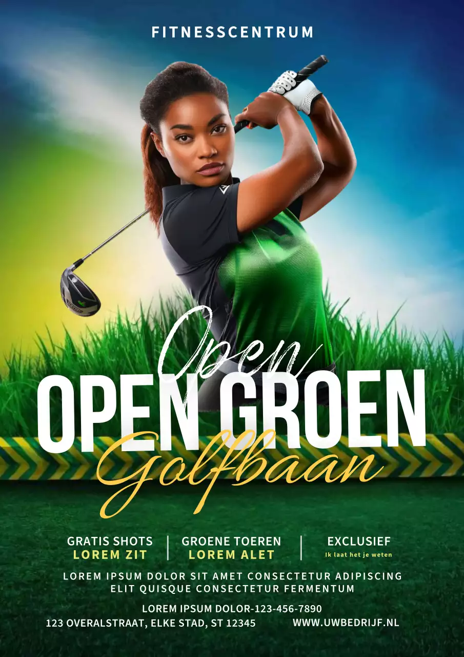 Groene en gele eenvoudige golfadvertentie