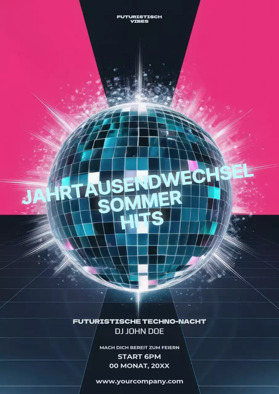 Rosa und Marineblau Futuristisches Y2K Musik Poster