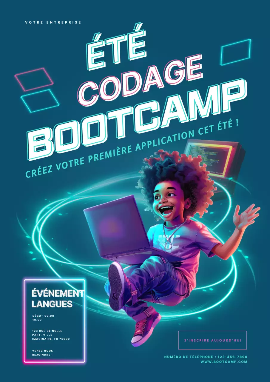 invitation à un camp d'entraînement au codage moderne, bleu et bleu marine