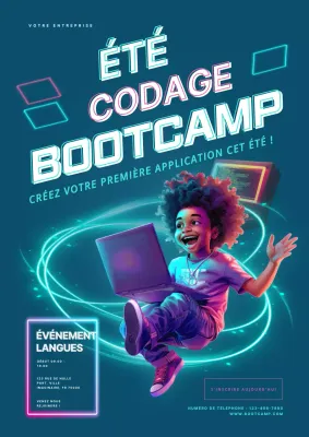 invitation à un camp d'entraînement au codage moderne, bleu et bleu marine