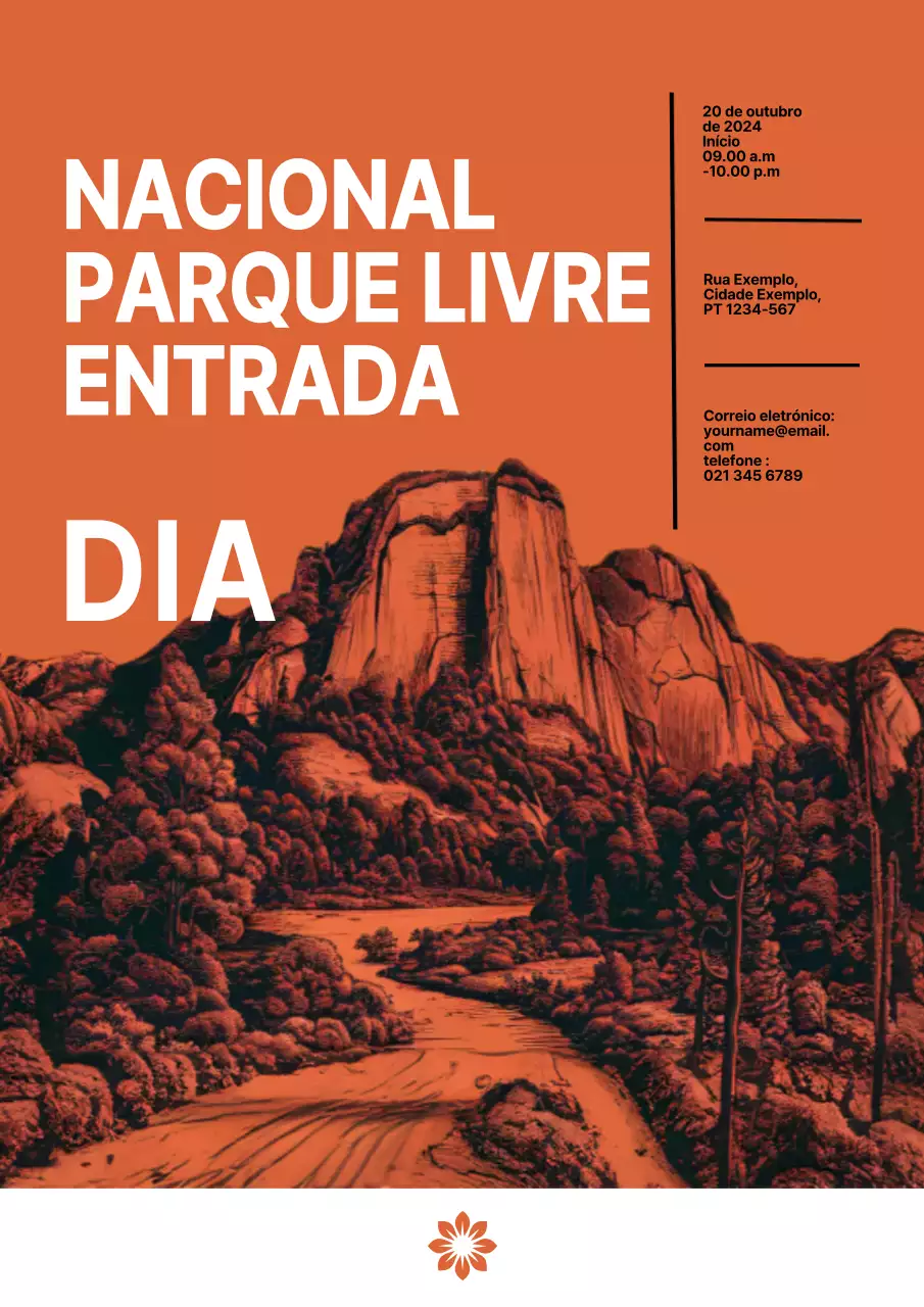 promoção de entrada no parque nacional em preto e laranja