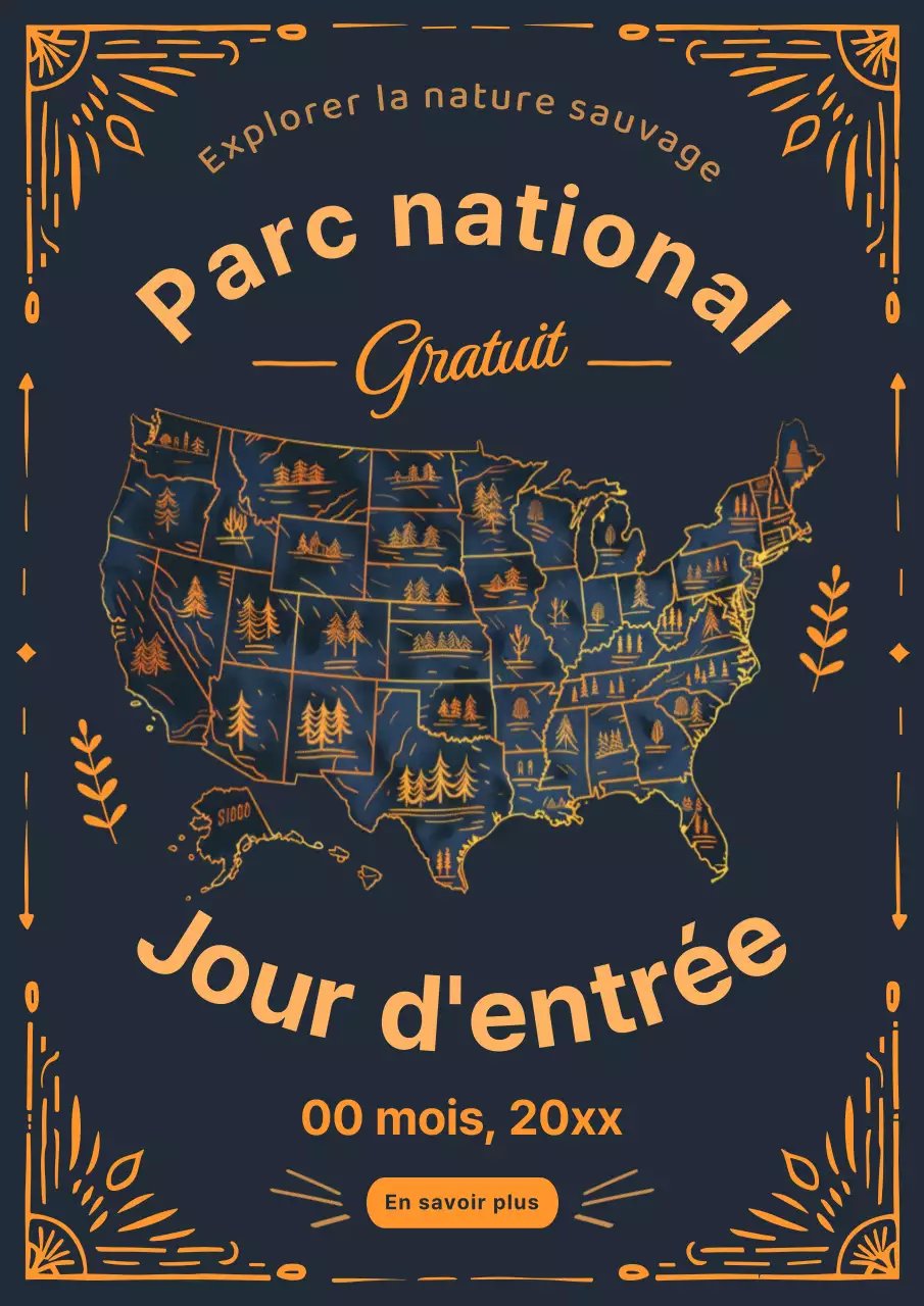 Invitation parc national vintage indigo et or