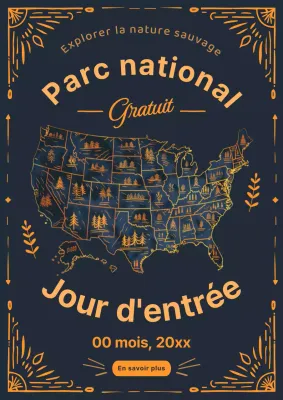 Invitation parc national vintage indigo et or