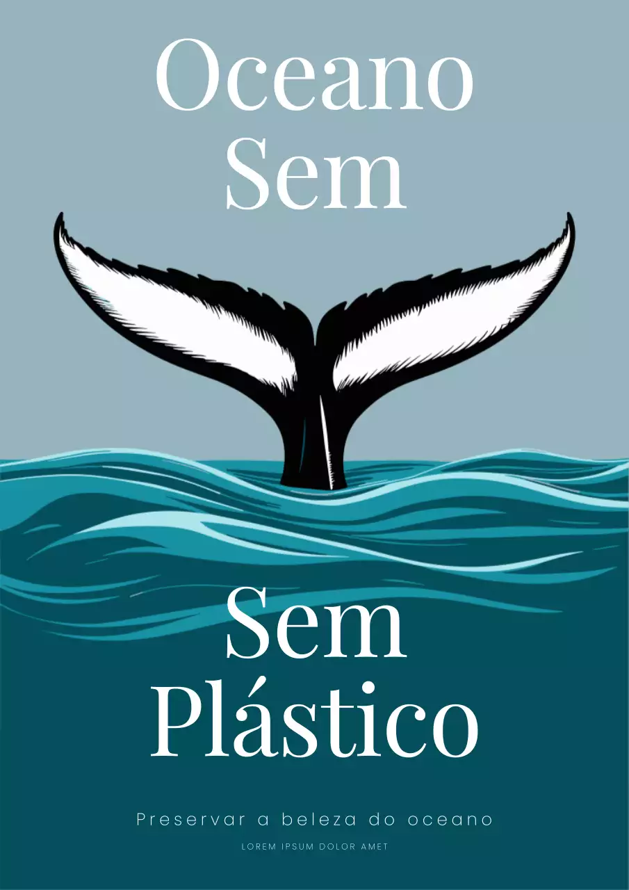 Folheto azul e branco simples sobre o oceano