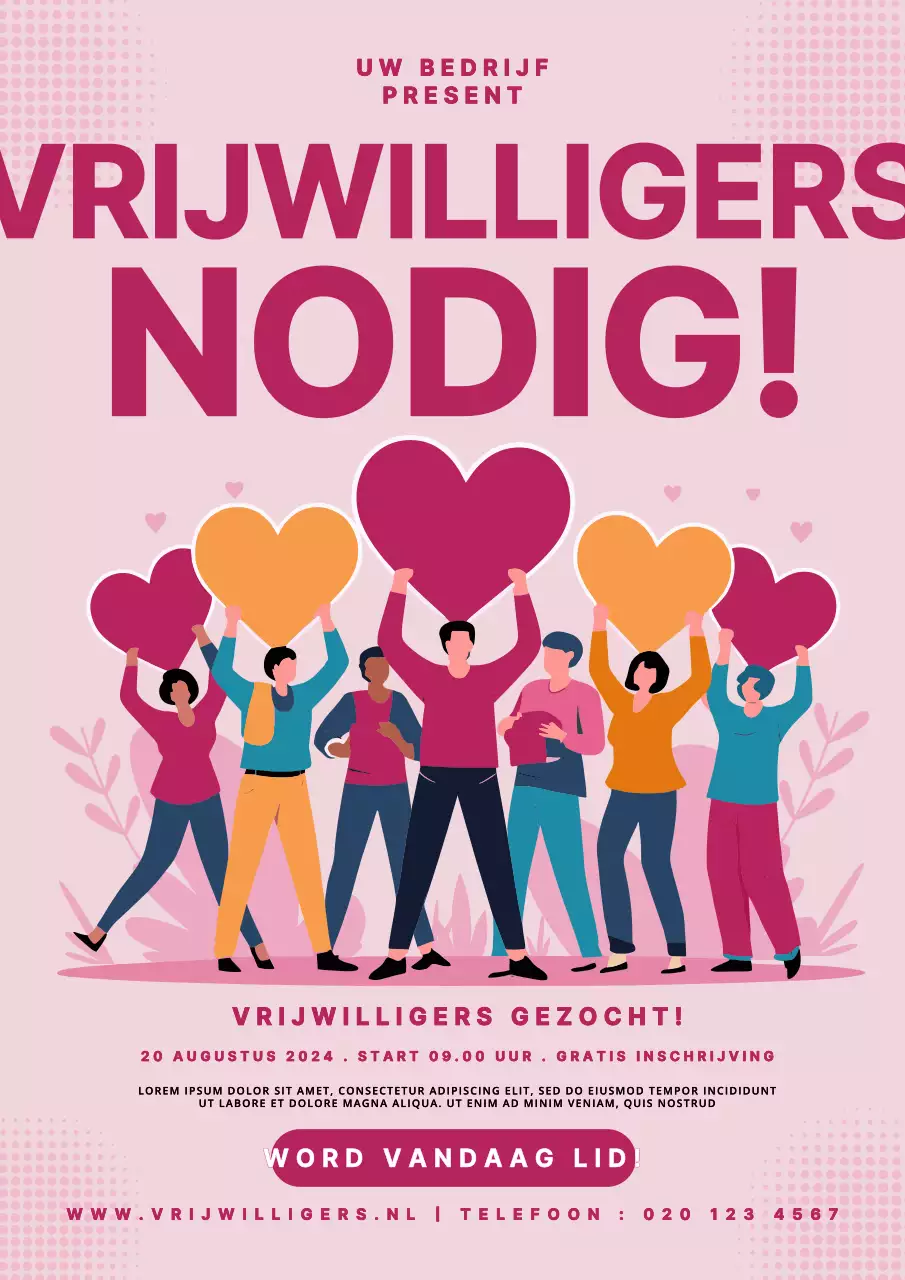 roze en hot pink moderne vrijwilligerswervingsactie