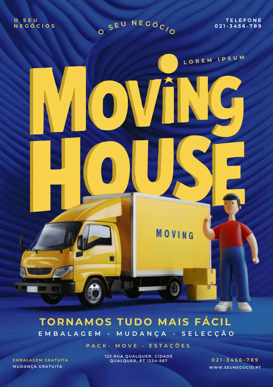promoção de mudança de casa moderna azul e amarela