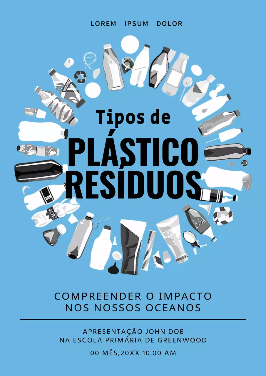 Convite de plástico simples azul e preto