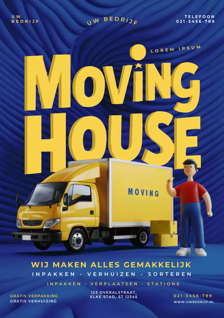 blauw en geel moderne verhuizingen promotie