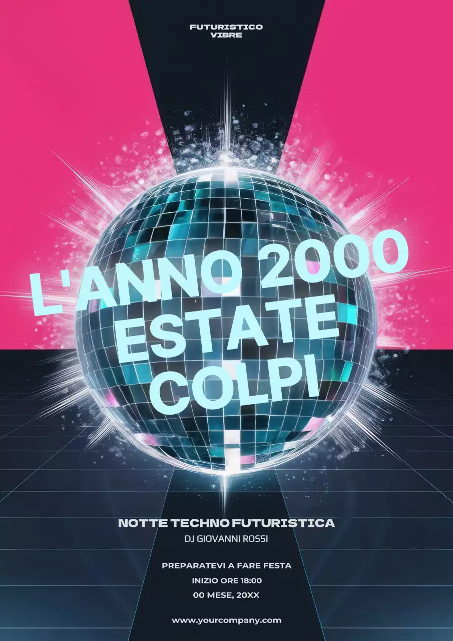 Poster musicale futuristico dell'anno 2000 in grassetto rosa e navy