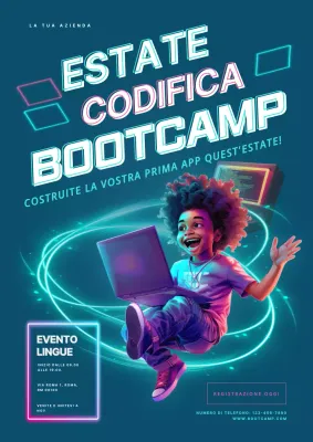 invito al coding bootcamp estivo moderno in blu e marina
