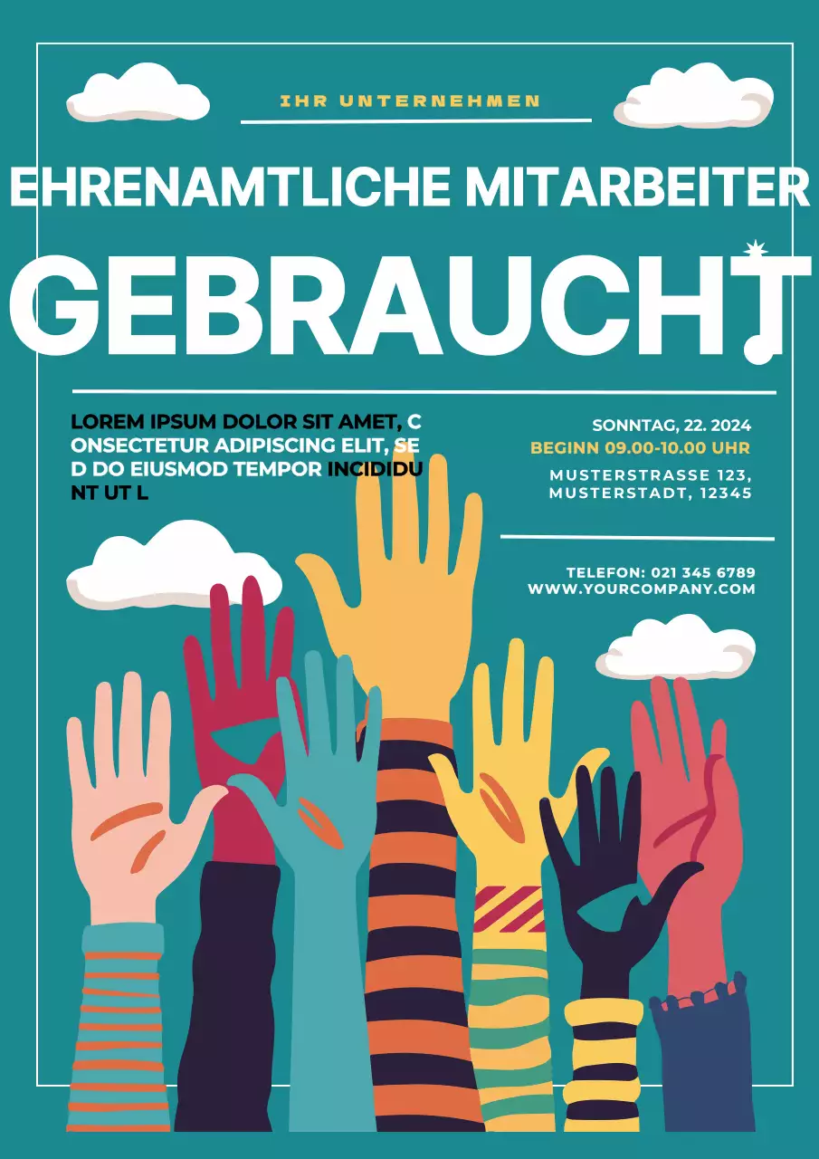 Grün-weiße, moderne Werbung für die Einstellung von Freiwilligen