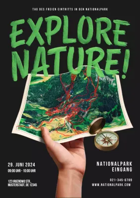 grün-schwarze Vintage-Nationalpark-Eintrittswerbung