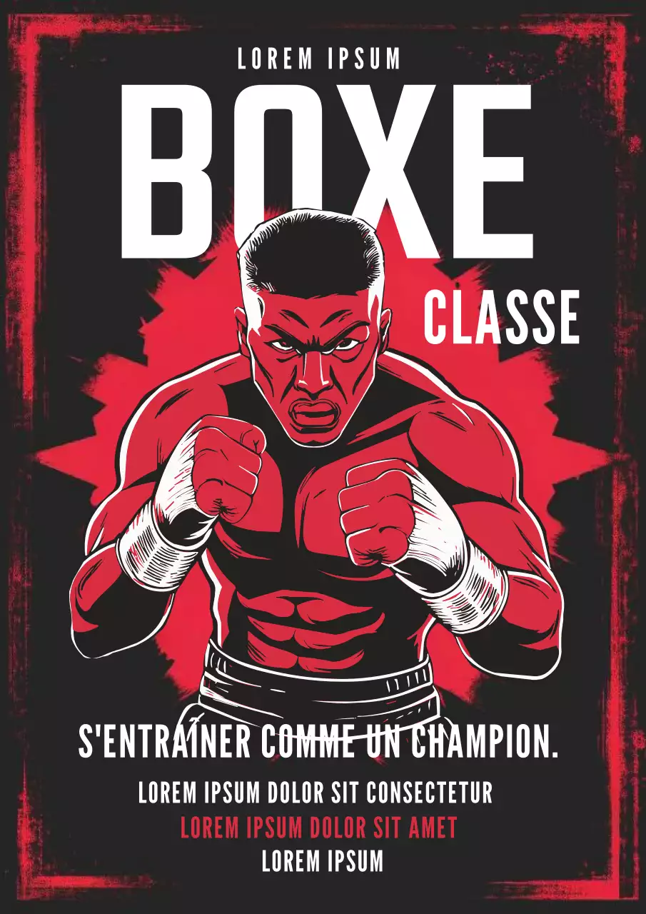Flyer de boxe rouge et noir en gras