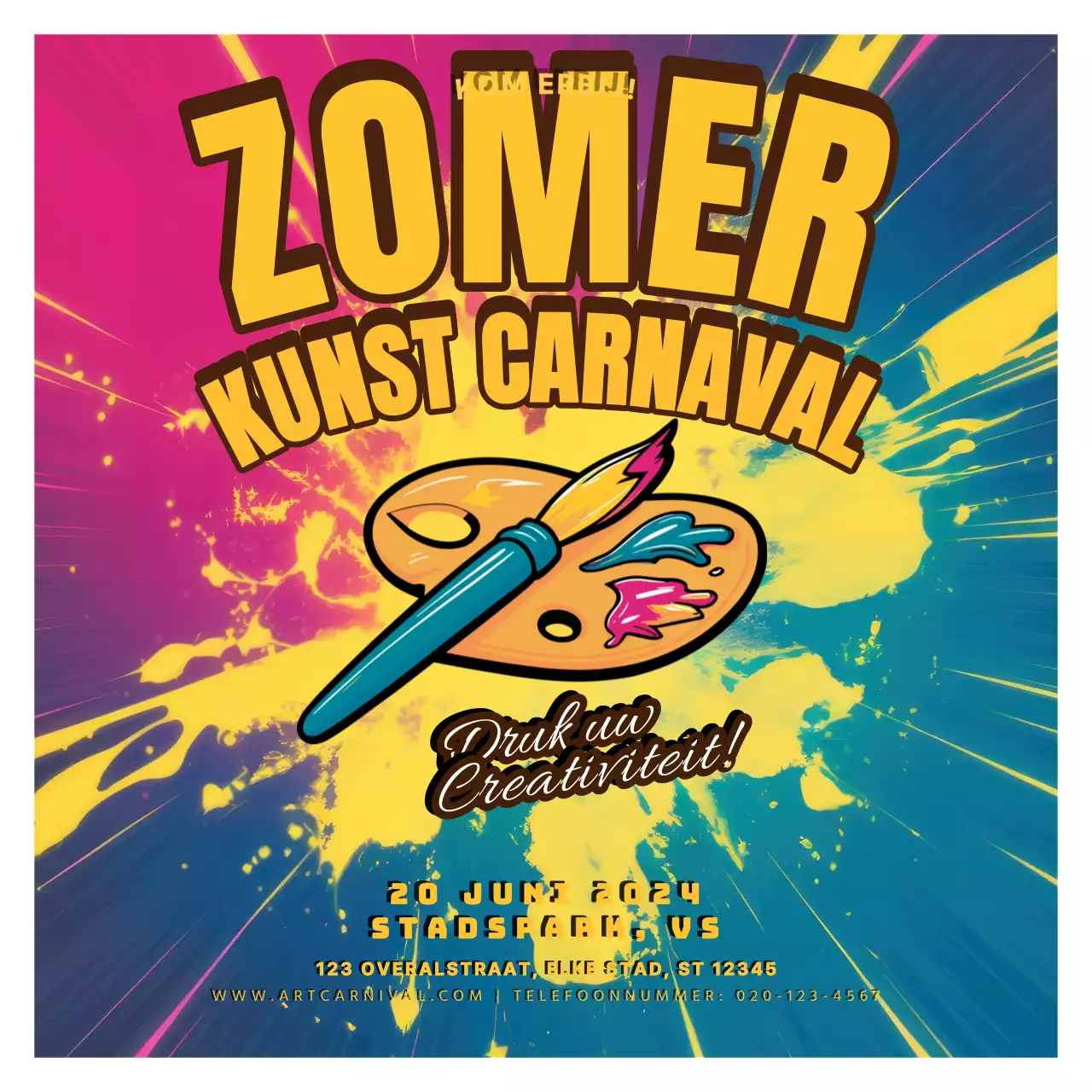 geel en blauw pop zomer kunst carnaval uitnodiging